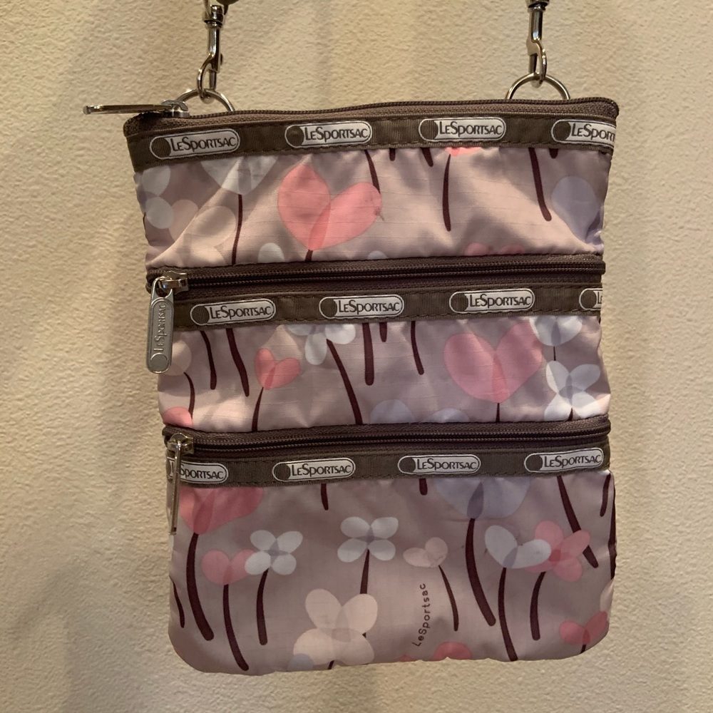 Lesportsac Crossbody Tan Pink Floral Crossbody Bag